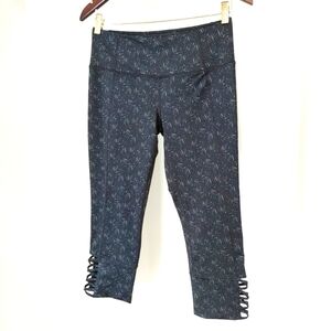 Joe Fresh | Dark grey & white plant pattern yoga pants with lace cut outs